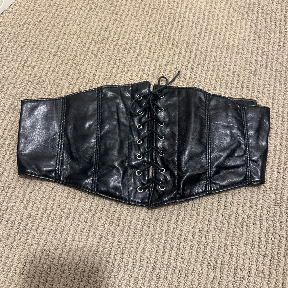 Black Lace-Up Corset Belt with Velcro on Backside